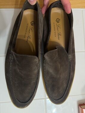 Loro Piana Dark Brown Suede Slip-On LoafersSummer Walk Made in Italy size 44.5